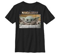 STAR WARS Mandalorian Small Box Boy's Premium Solid Crew Tee, Black, X-Large