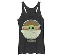 Star Wars Mandalorian The Child Cute Bassinet Women's Racerback Tank Top Camisa, Jaspeado Negro, M para Mujer