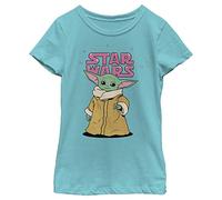 Star Wars Mandalorian The Child Stance Logo Girl's Solid Crew Tee, Tahiti Blue, Large