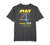 Star Wars May The 4th Be with You 2025 Lightsabers Camiseta, Hombre Tallas Grandes, Jaspeado Oscuro, 3X Alto