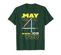 Star Wars May The 4th Be with You 2025 Lightsabers Camiseta, Hombre, Verde Bosque, XL