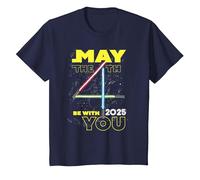 Star Wars May The 4th Be with You 2025 Lightsabers Camiseta, Niños, Azul Marino, 8 años