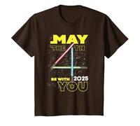 Star Wars May The 4th Be with You 2025 Lightsabers Camiseta, Niños, Marrón, 8 años
