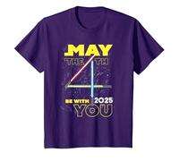 Star Wars May The 4th Be with You 2025 Lightsabers Camiseta, Niños, Morado, 6 años