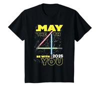 Star Wars May The 4th Be with You 2025 Lightsabers Camiseta, Niños, Negro, 8 años