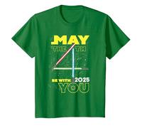 Star Wars May The 4th Be with You 2025 Lightsabers Camiseta, Niños, Verde Kelly, 6 años