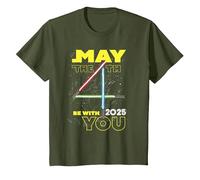 Star Wars May The 4th Be with You 2025 Lightsabers Camiseta, Niños, Verde Oliva, 8 años