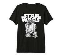 Star Wars Monochrome R2-D2 Infront of Classic Movie Logo Camiseta Premium