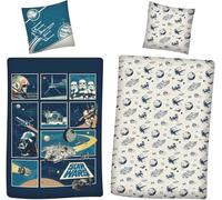 Star Wars Niño Funda Nórdica Cama 90 135x200 + Funda Darth Vader | Ropa de cama reversible | Cama 90 | 100% Algodón Oeko-Tex | Darth Vader Millennium Falcon | Idea regalo | Licencia oficial