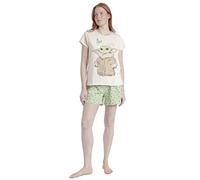 Star Wars Pijama Mujer Hello Friend de Algodón con Manga Corta Cuello Redondo Pantalón Corto Estampado Detalles Brillo y Diseño de Verano Color Crudo