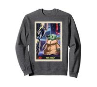 Star Wars The Mandalorian and Grogu The Child Trading Card Sudadera, Unisex para Adultos, Jaspeado Oscuro, L