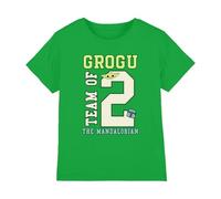 Star Wars The Mandalorian Grogu and Mando Football Team of Two Kids T Shirt, Kelly Green, 5-6