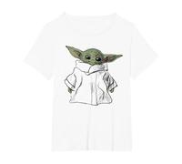 Star Wars The Mandalorian Grogu Portrait Illustration Camiseta, Mujer Tallas Grandes, Blanco, 1XL Grande