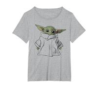 Star Wars The Mandalorian Grogu Portrait Illustration Camiseta, Mujer Tallas Grandes, Gris Jaspeado, 1XL Grande