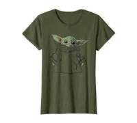 Star Wars The Mandalorian Grogu Portrait Illustration Camiseta, Mujer, Verde Oliva, 3XL