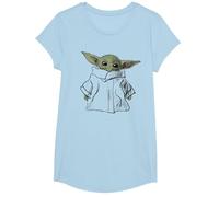 Star Wars The Mandalorian Grogu Portrait Illustration Camiseta, Niñas, Azul Bebé, L