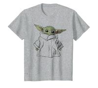 Star Wars The Mandalorian Grogu Portrait Illustration Camiseta, Niños, Gris Jaspeado, 2 años