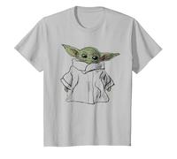 Star Wars The Mandalorian Grogu Portrait Illustration Camiseta, Niños, Plata, 12 años