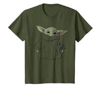 Star Wars The Mandalorian Grogu Portrait Illustration Camiseta, Niños, Verde Oliva, 8 años