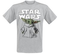 Star Wars The Mandalorian - Grogu - Sketch Hombre Camiseta Gris/Melé Regular