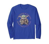 Star Wars: The Mandalorian Grogu The Force Is Strong Circle Manga Larga, Unisex para Adultos, Azul Real, XL