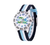 STAR WARS The Mandalorian Kids' Plastic Time Teacher Analog Quartz Nylon Strap Watch, Transparente/Negro/Azul/Blanco, tira