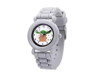 STAR WARS The Mandalorian Kids' Plastic Time Teacher Analog Quartz Silicone Strap Watch, Gris
