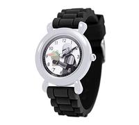 STAR WARS The Mandalorian - Reloj analógico de cuarzo con correa de silicona para niños, Gris / Negro, Moderno