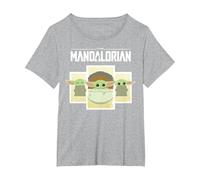 Star Wars The Mandalorian The Child Cartoon Panels Camiseta, Mujer Tallas Grandes, Gris Jaspeado, 1XL Grande