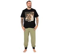 Star Wars The Mandolorian Pijama de Hombre | Baby Yoda Character Lounge Pantalones y Camiseta Conjunto de Pijama Negro/Caqui | Regalos de Ropa de Dormir para él Fan Merchandise