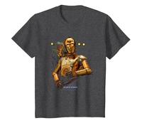 Star Wars The Rise of Skywalker Babu Frik with C3PO Camiseta, Niños, Jaspeado Oscuro, 10 años