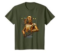 Star Wars The Rise of Skywalker Babu Frik with C3PO Camiseta, Niños, Verde Oliva, 10 años