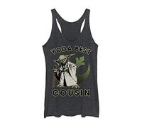 STAR WARS Yoda Best Cousin Women's Racerback Tank Top, Black Heather, Medium