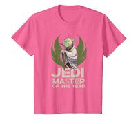 Star Wars Yoda Jedi Master of The Year Camiseta, Niños, Rosa Jaspeado, 3 años