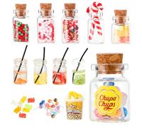 Staranry 15 Piezas de Dulces Navideños en Miniatura y Mini Cosas para Mercado Navideño, Puestos de Dulces, Accesorios en Miniatura con Ositos de Goma de Piruleta para Decoración de Puertas de Gnomo