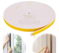 Staranry 6 mm (B) x 3 mm (D)/20 m (L) Burlete Puerta Entrada, Burlete Ventana, Burletes para Ventanas, Junta De Goma, Burlete Persiana para Anti Frío, Aislante, Ruido y Colisión(Blanco)