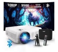 Staratlas Proyector, 9500L Bluetooth Mini Proyector 4K, Full HD 1080P Home Cinema Proyector para Phone Tablette, Video Beamer Projector con HDMI/USB/TV Stick (trípode de mano incluido) (blanco)