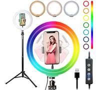 Starbea Anillo de luz para selfie de 10 pulgadas con soporte de trípode y soporte para teléfono, iluminación fotográfica, luz LED circular RGB para cámara de maquillaje, YouTube, Tiktok (RGB)