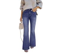 STARBILD Flared Vaqueros para Mujer Flared Fit con Bolsillos, Jeans High Rise Bootcut Pantalones Evasé, Bolsillo con Tapa - Azul XL