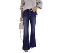 STARBILD Flared Vaqueros para Mujer Flared Fit con Bolsillos, Jeans High Rise Bootcut Pantalones Evasé, Bolsillo con Tapa - Azul Oscuro XL