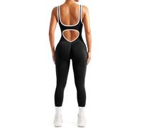 STARBILD Mono Deportivo Mujer Espalda Descubierta, Jumpsuit Sin Costuras Push Up, Body Ajustado Sin Mangas, Una Pieza para Fitness Yoga Gimnasio Ocio, Color Block - Negro S