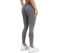 STARBILD Mujer Leggings Deportivos sin Costuras, Mallas Deporte Cintura Alta, Pantalones Yoga Sport Fitness Pilates, V Back - Gris L