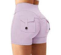 STARBILD Shorts Deportivo Cargo Push Up Mujer, Leggings Corto Cintura Alta Scrunch Butt con Bolsillos pour Gym Fitness Yoga, Cargo - Violeta Claro M