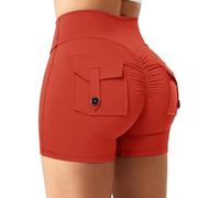 STARBILD Shorts Deportivo Cargo Push Up Mujer, Leggings Corto Cintura Alta Scrunch Butt con Bolsillos pour Gym Fitness Yoga, Cargo - Rojo M