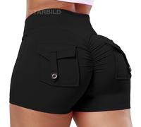 STARBILD Shorts Deportivo Cargo Push Up Mujer, Leggings Corto Cintura Alta Scrunch Butt con Bolsillos pour Gym Fitness Yoga, Cargo - Negro M