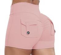 STARBILD Shorts Deportivo Cargo Push Up Mujer, Leggings Corto Cintura Alta Scrunch Butt con Bolsillos pour Gym Fitness Yoga, Cargo - Rosa Claro L