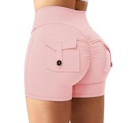 STARBILD Shorts Deportivo Cargo Push Up Mujer, Leggings Corto Cintura Alta Scrunch Butt con Bolsillos pour Gym Fitness Yoga, Cargo - Rosa Claro S