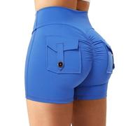 STARBILD Shorts Deportivo Cargo Push Up Mujer, Leggings Corto Cintura Alta Scrunch Butt con Bolsillos pour Gym Fitness Yoga, Cargo - Azul S