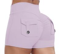 STARBILD Shorts Deportivo Cargo Push Up Mujer, Leggings Corto Cintura Alta Scrunch Butt con Bolsillos pour Gym Fitness Yoga, Cargo - Violeta Claro L