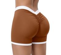 STARBILD Shorts Deportivos Mujer Push Up Glúteos - Hotpants Sexy Scrunch Butt - Leggings Cortos Vida Alta para Gimnasio Yoga Fitness Gym - Verano Moda, Diseño en V Trasero - Marrón M